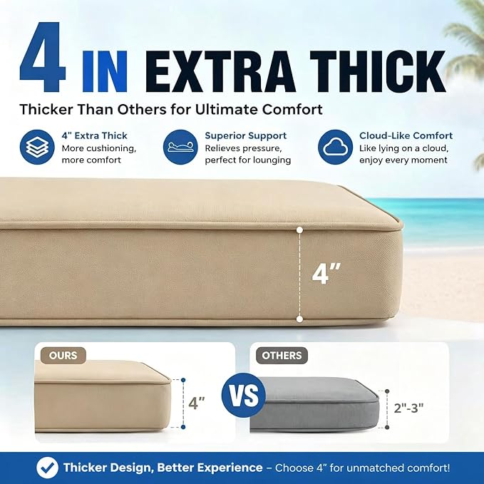 Chaise Lounge Cushion for Outdoor Furniture, Waterproof, Fade-Resistant and - Image 2