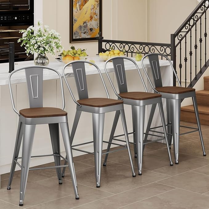 Andeworld Metal Bar Stools Set of 4, 30 inch Bar Height Barstools - Image 3