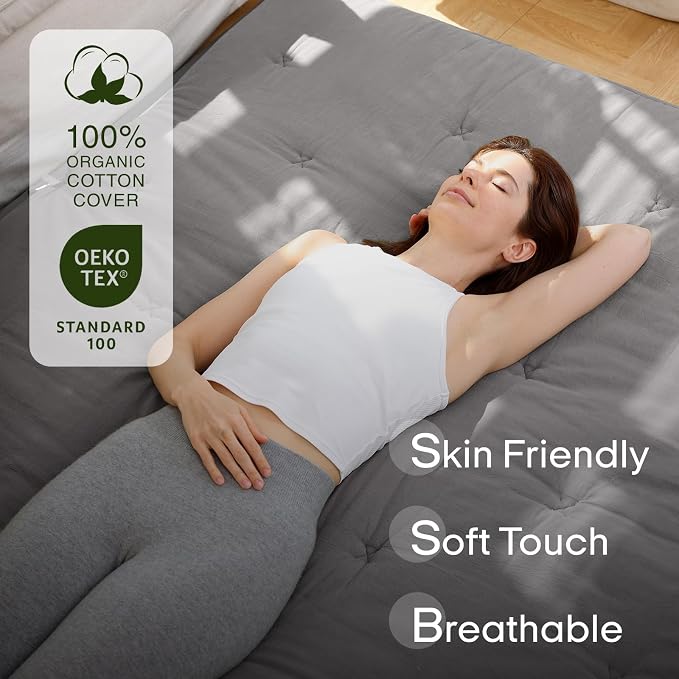 ZonLi Japanese Floor Futon Mattress Queen Size 80"x 60", 100% Cotton Cover 4'' - Image 3