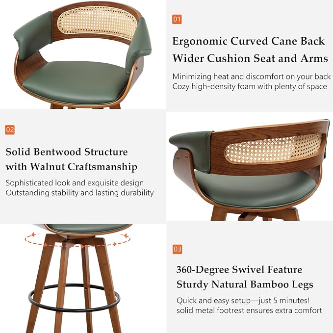 Set of 4 Rattan Swivel Counter Stools - Image 3