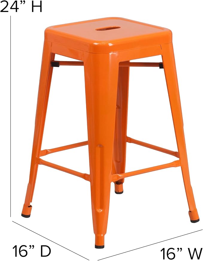 Flash Furniture Lily 4 Pack Commercial Grade 24" High Backless Orange Metal - Image 3
