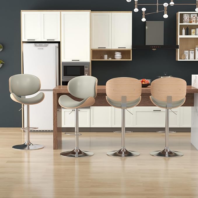 KCC Bar Stools Set of 3, Swivel Adjustable Height Barstools, PU Leather - Image 5