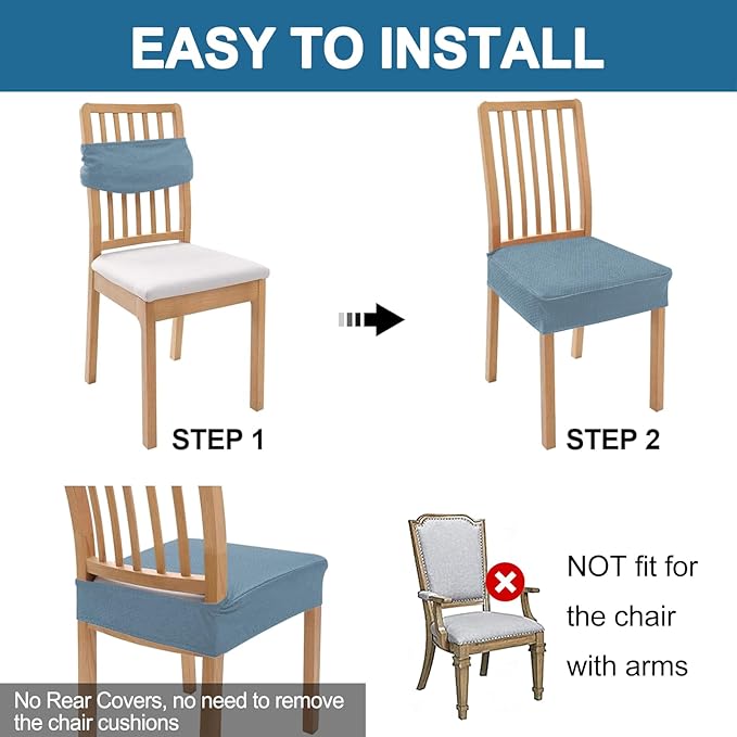 Smiry Waterproof Seat Covers for Dining Room Chairs Set of 2, Stretch Jacquard - Image 5