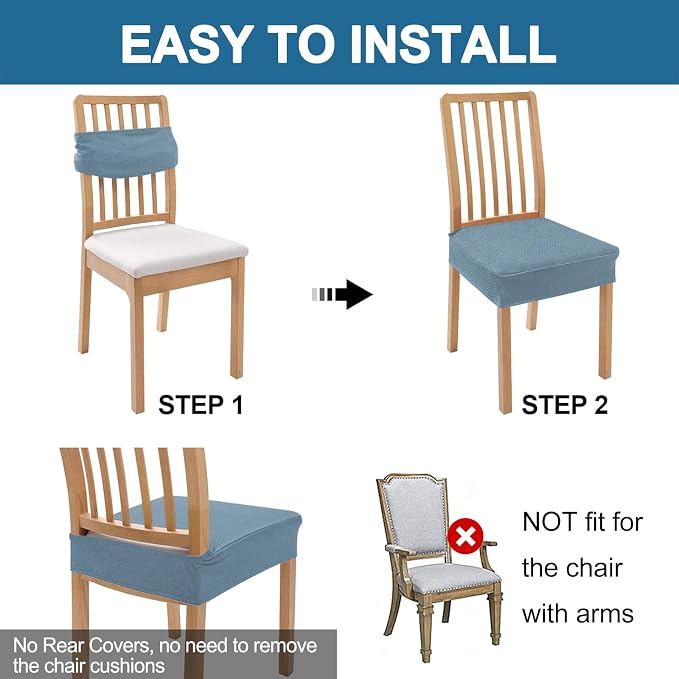 Smiry Waterproof Seat Covers for Dining Room Chairs Set of 8, Stretch Jacquard - Image 5