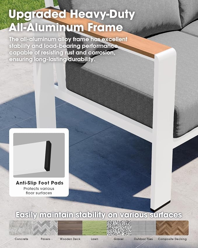 Aluminum Outdoor Patio Furniture Set 6 Seats, Outdoor Sectional Corner Sofa Set - Image 4