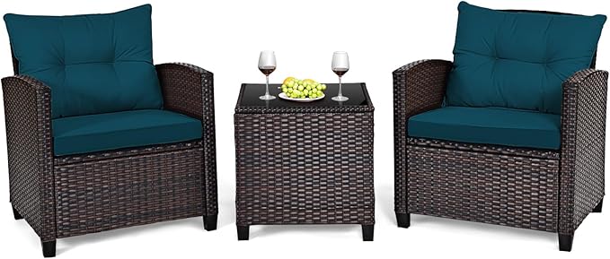 HAPPYGRILL 3 Pieces Patio Conversation Set, Outdoor Furniture Set PE Rattan by HAPPYGRILL