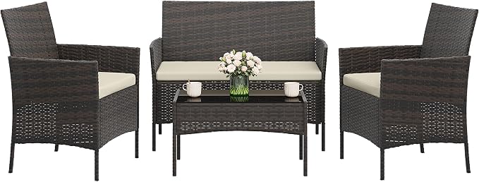 4-Piece Outdoor Furniture Set, PE Rattan Wicker Chairs - Image 8