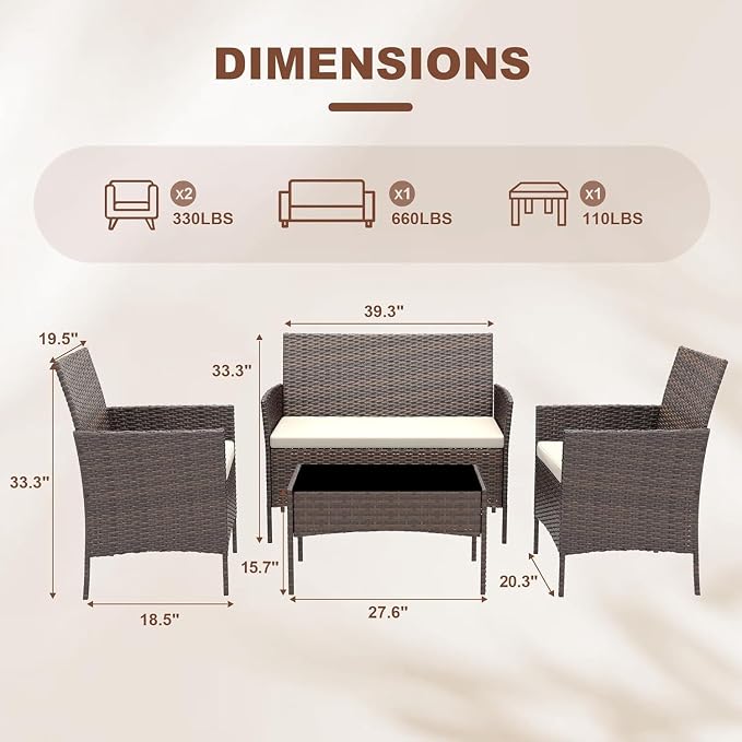 4-Piece Outdoor Furniture Set, PE Rattan Wicker Chairs - Image 2