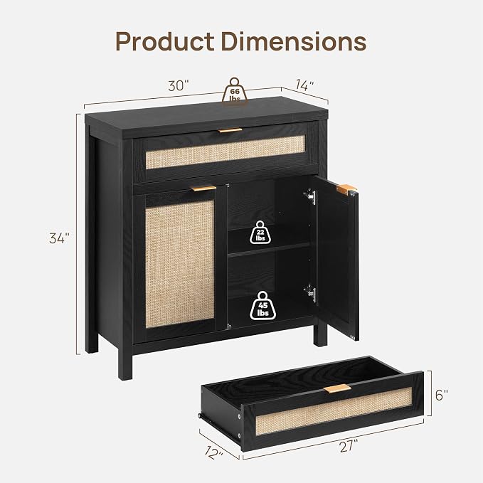 SICOTAS Sideboard Buffet Storage Cabinet, Rattan Accent Cabinet - Image 2