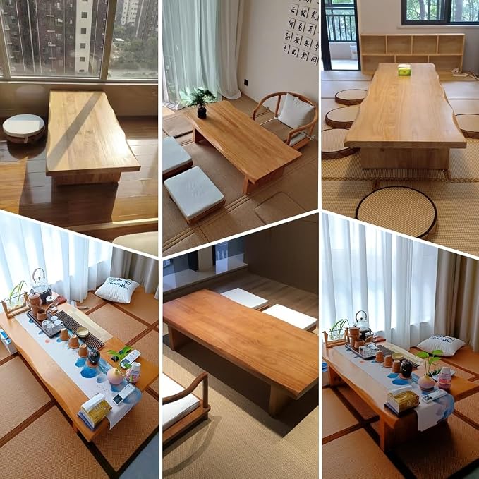 220cm Japanese Floor Table -Vintage Solid Wooden Tatami Table, Low Rectangular - Image 3