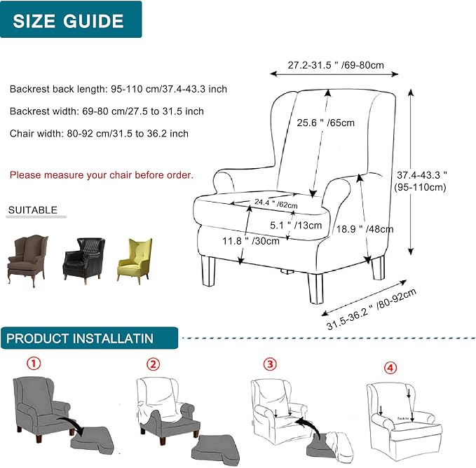 KRFOONN Wingback Chair Cover Slipcovers 2 Piece Stretch Wing Chair Covers - Image 2