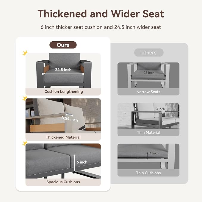 Aoxun Aluminum Patio Furniture Set, 5 Seats Luxury Metal Patio Conversation Sets - Image 7
