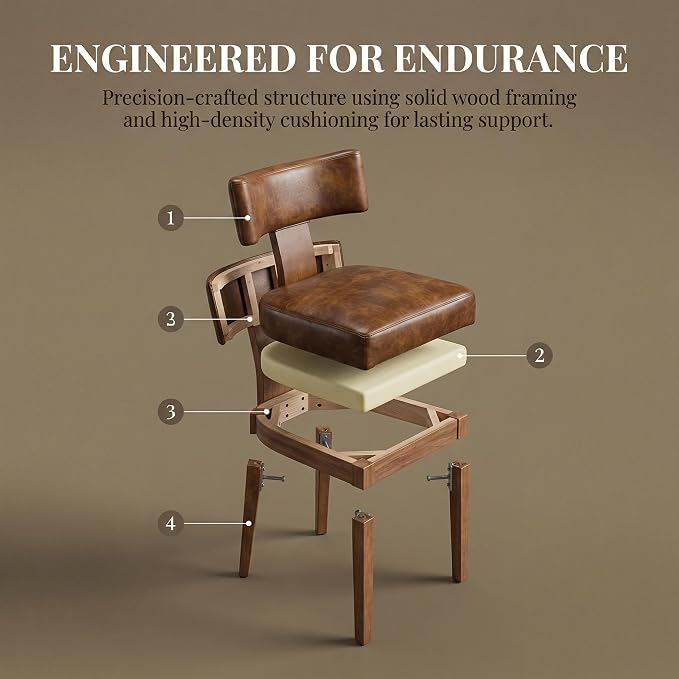 HNY Century Modern Dining Chairs Set of 4, Farmhouse PU Leather Upholstered - Image 6