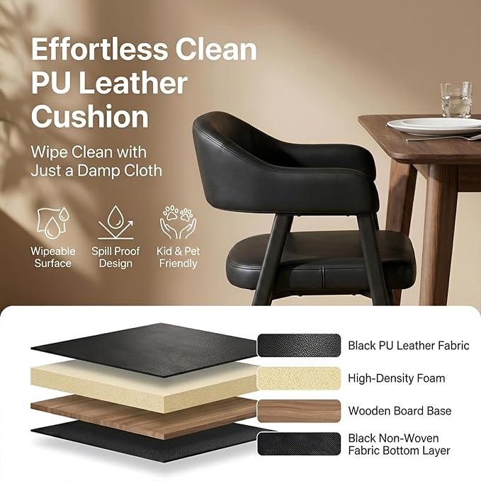 HNY Modern Dining Room Arm Chairs Set of 2, Retro Faux Leather Upholstered - Image 4