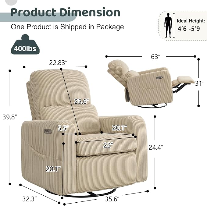 Swivel Rocker Recliner, Oversized Power Recliner Nursery Glider - Image 2