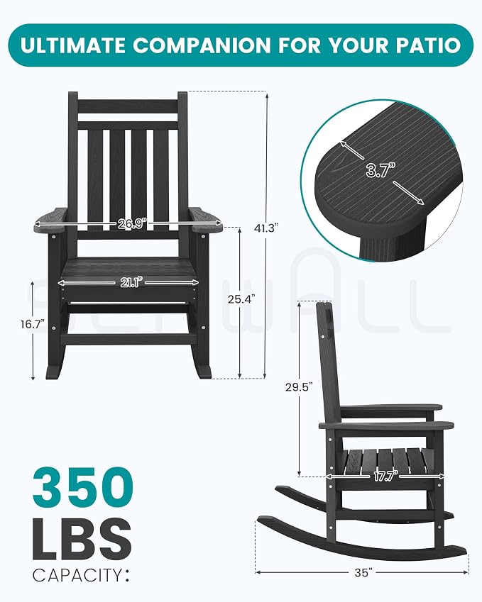 SERWALL Outdoor Rocking Chair Set of 4, HDPE Rocking Chair - Image 3