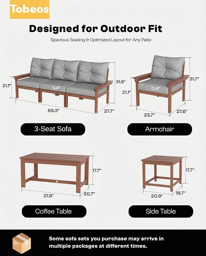 HDPE 7 Piece Patio Furniture Set, All-Weather Outdoor Couch Set - Image 6
