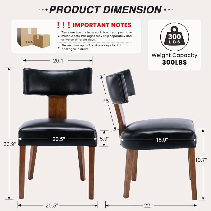 HNY Mid Century Modern Dining Chairs Set of 2, Farmhouse PU Leather Upholstered - Image 2