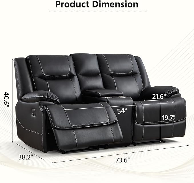 ANJ Geniune Leather Manual Loveseat Recliner Sofa Set of 2 - Image 2