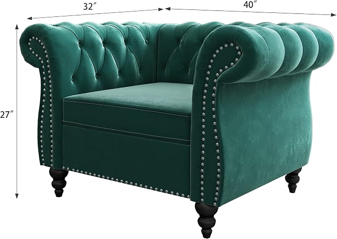 2 Piece Living Room Set, Velvet Chesterfield Sofa Couch Chair - Image 7