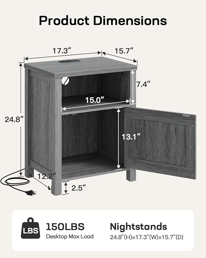 Marsail Farmhouse Nightstand, Wood Bedside Table - Image 2