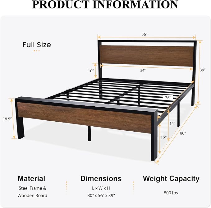 SHA CERLIN 14 Inch Full Size Metal Platform Bed Frame - Image 2