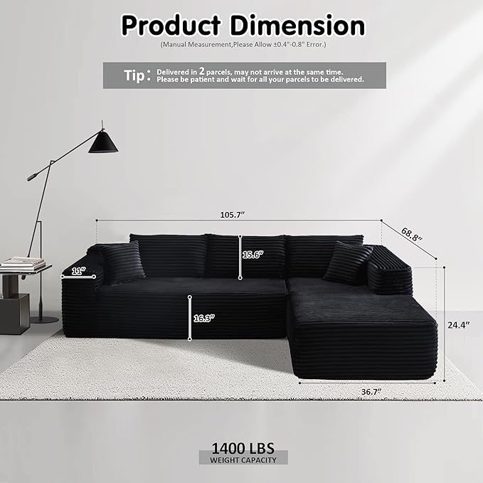 ovios 104" Cloud Boneless Couch - Image 2