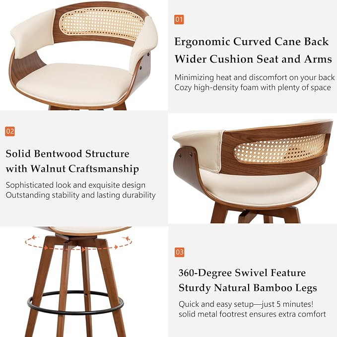 Set of 2 Rattan Swivel Bar Stools - Image 3