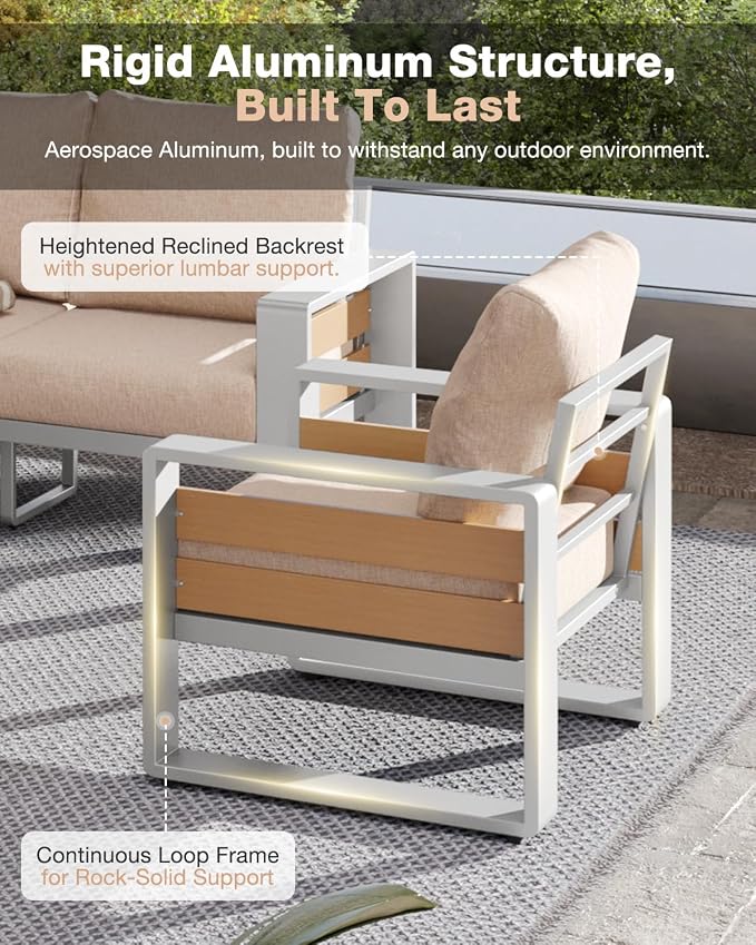 Aoxun Aluminum Patio Furniture Set, 5 Piece Luxury Outdoor Sectional - Image 4