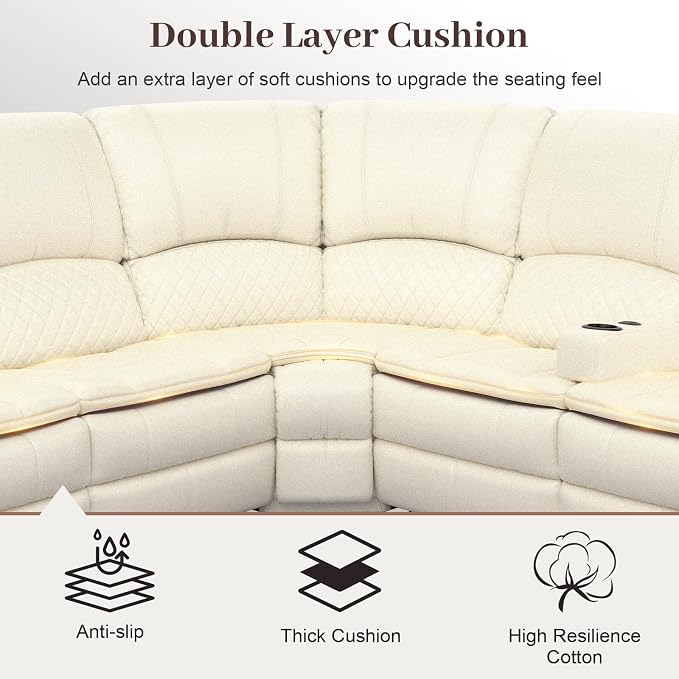 Yolsali Manual Reclining Sectional Sofa Set, 6 Seats Soft Leather Recliner - Image 4
