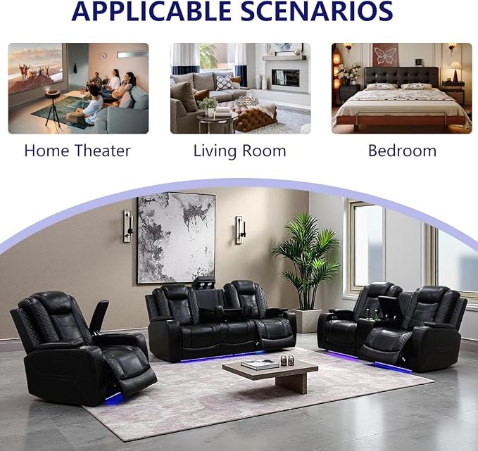 Power Recliner Sofa Set, Living Room Furniture Sets, Luxury 3 Piece Living Room - Image 8