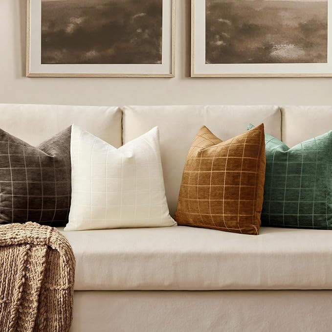 MIULEE Decorative Chenille Check Lumbar Throw Pillow Covers Vintage Plaid Couch - Image 3