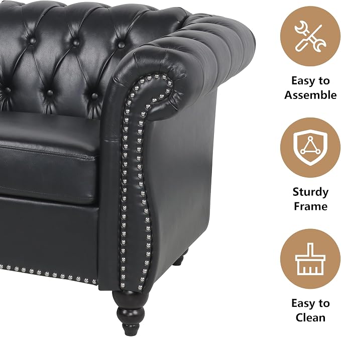 QHITTY 3 Piece Living Room Set, Sectional Chesterfield Sofa Chair Contemporary - Image 5