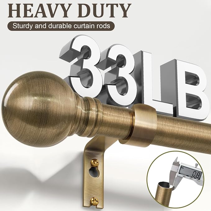 Antique Bronze Curtain Rods for Windows 28 to 48 Inch 1" Diameter Adjustable - Image 5