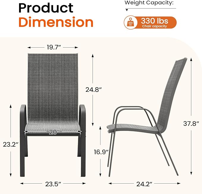 JEAREY Patio Dining Chairs Set of 6, Outdoor Stackable Dining Furniture Set - Image 3