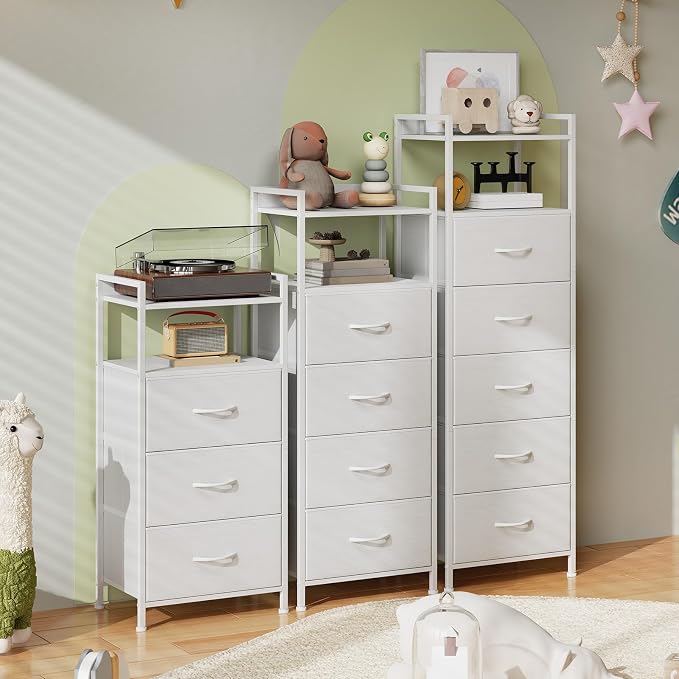 Somdot White Nightstand with 4 Drawers, Vertical Storage Tower Fabric Dresser - Image 8