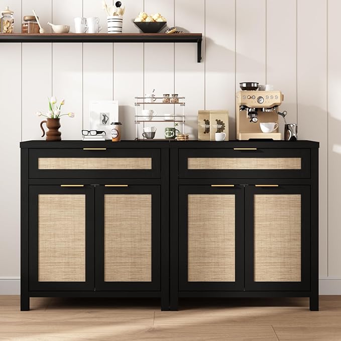 HOKYHOKY Rattan Sideboard Buffet Cabinet Set of 2, Boho Storage Cabinet by HOKYHOKY
