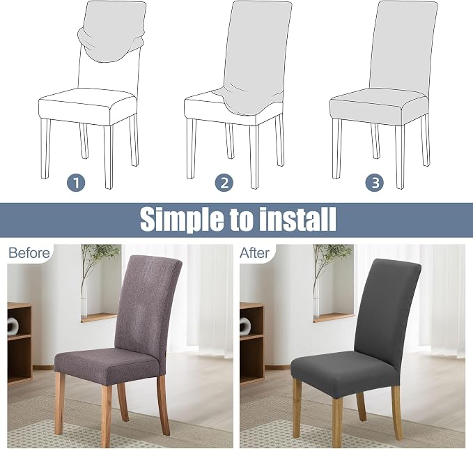 BIETYONE Stretch Dining Chair Covers Set of 8, Soft Removable Washable Kitchen - Image 4