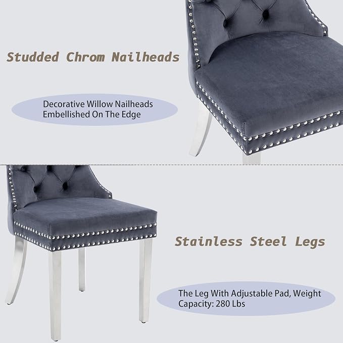 KCC Velvet Dining Chairs Set of 4, Upholstered High-end Tufted Dining Room Chair - Image 7