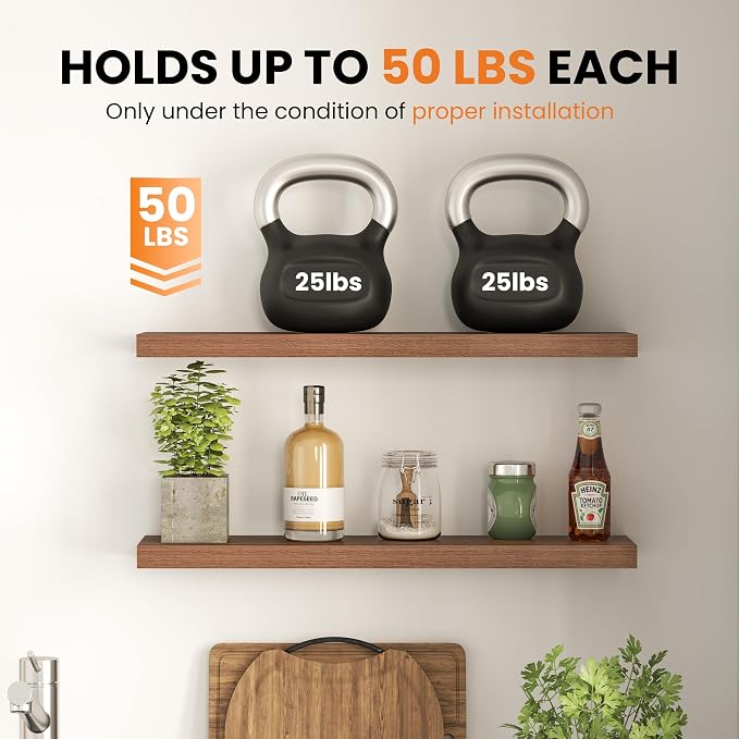 Fun Memories Floating Shelves for Wall, 48 Inch Long Set of 2 Rustic Wood Wall - Image 6