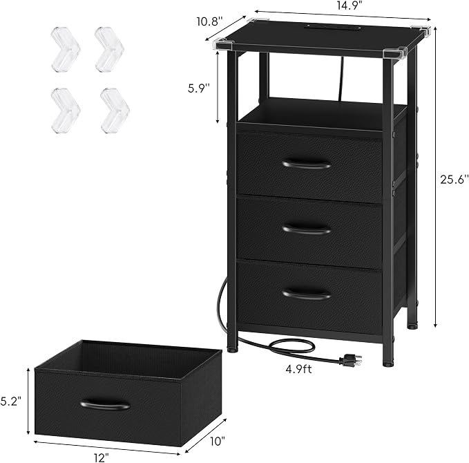Vagusicc Nightstand with Charging Station, Bedside Table with USB Ports and - Image 3