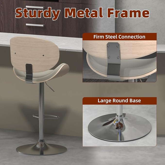 civama Bar Stools Set of 2 for Kitchen Counter, Adjustable Bar Height Chairs - Image 6