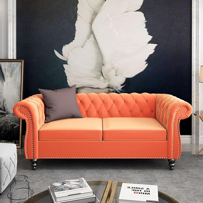 Mid-Century 2 Seater Sofa, Velvet Loveseat - Image 8