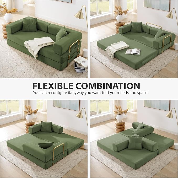 4-in-1 Folding Convertible Sofa Bed, 78 Inch Oversized Corduroy Upholstered - Image 3