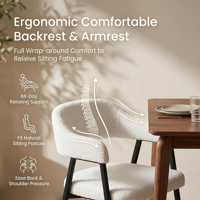 HNY Modern Dining Room Arm Chairs Set of 4, Faux Sherpa Boucle Upholstered - Image 3