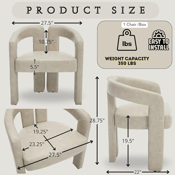 Hyfirm Upholstered Barrel Dining Chair Set of 1, PU Leather Accent Kitchen - Image 2