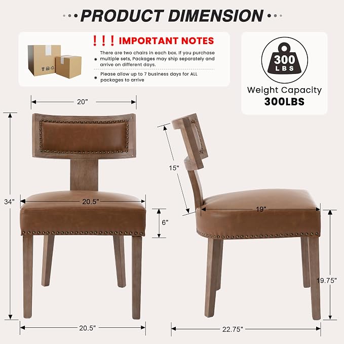 HNY Mid Century Modern Dining Chairs Set of 2, Farmhouse PU Leather Upholstered - Image 2