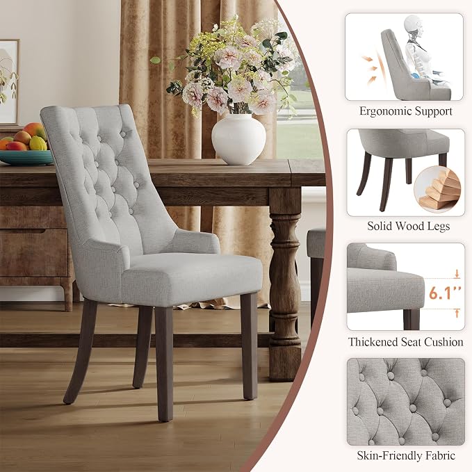COLAMY Fabric Side Dining Chairs Set of 2, Wingback Upholstered Dining Room - Image 4