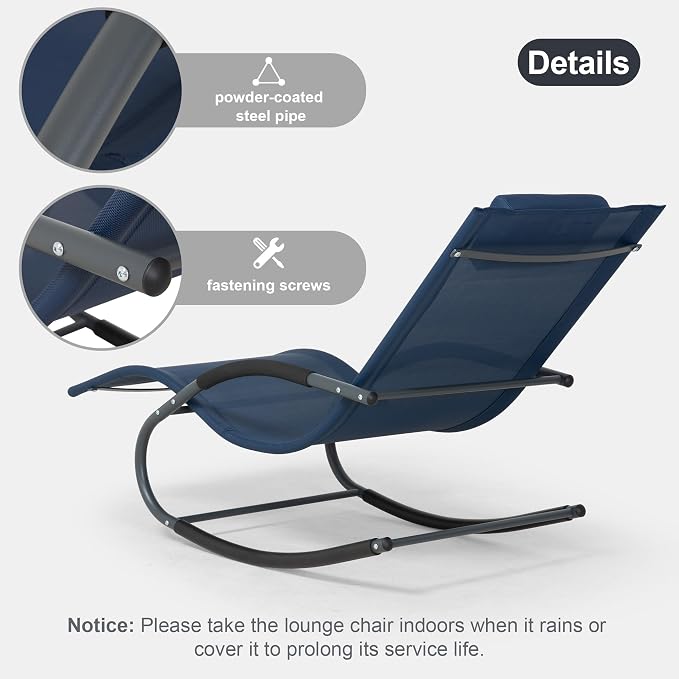 Outdoor Lounge Chair with Pillow, Pool Chaise Lounge Chair Set of 2 - Image 5