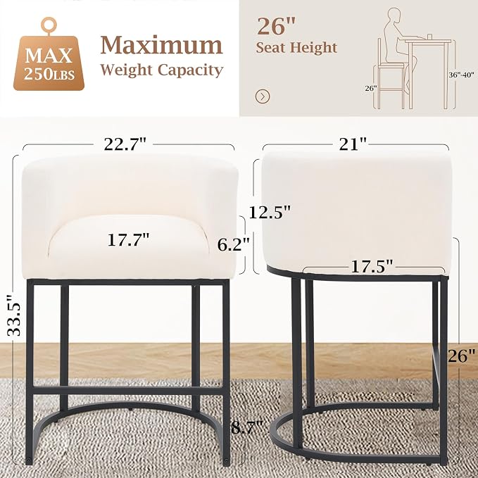 ClinQ 26" H Counter Height Bar Stools Set of 4, Modern Barrel Counter Stools - Image 2